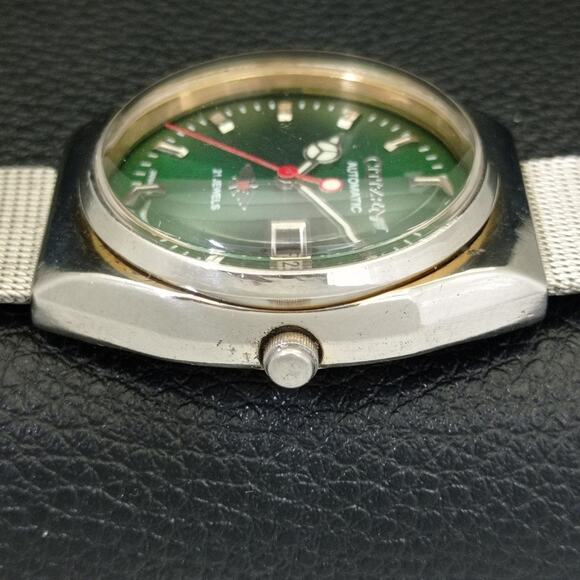 Vintage 1990 Citizen Automatic Mens Silver Watch W/daydate & Green accents - Picture 5 of 8